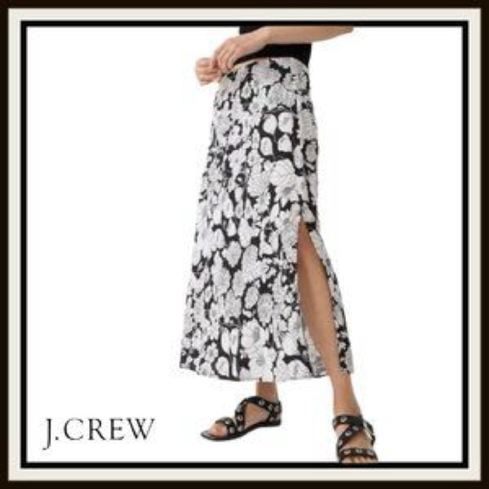 J. Crew Black and White Floral Midi Skirt